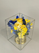 Ритуальна композиція жовто-блакитна у кубі зі штучних квітів (Індивідуальне замовлення) 10 фото 3